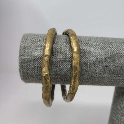 Middle Eastern Hammered Brass Bangle Bracelets Set of 2