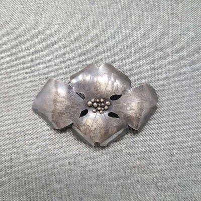 Antique Silver Dogwood Flower Brooch