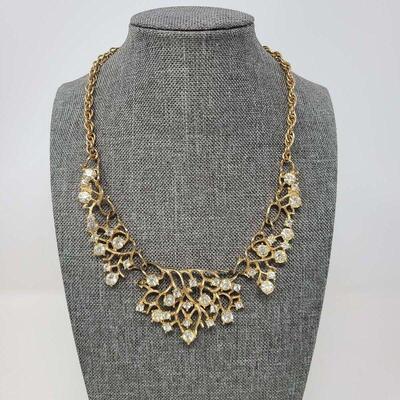 Sarah Coventry Gold Tone Rhinestone Branches Necklace