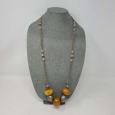 Turkoman Silver & Amber Bead Necklace