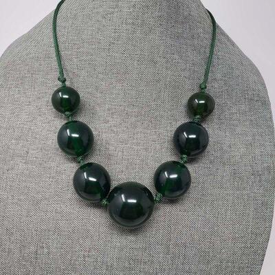 Translucent Green Bakelite Bead Necklace