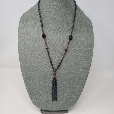 Vintage Amethyst Glass Bead Tassel Necklace