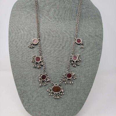 Middle Eastern Silver Cherry & Butterscotch Carved Amber Bells Necklace