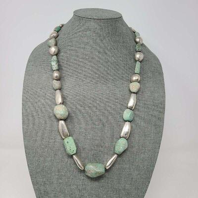 Vintage Turquoise Calcite Silver Beaded Necklace