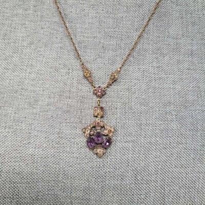 Art Nouveau Amethyst Floral Pendant Necklace