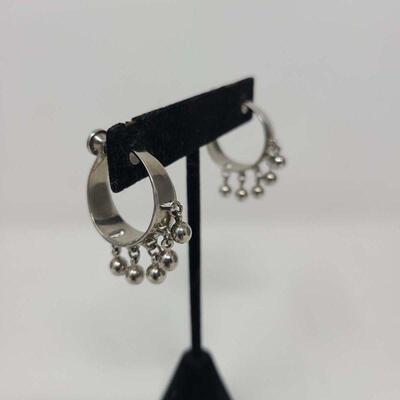 Traditional Indian Silver Tone Bell Screwback Hoop Earrings