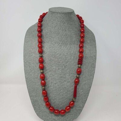 Cherry Red Glass or Agate Bead Necklace