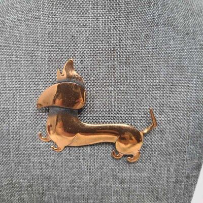 Copper Daschund Dog Brooch