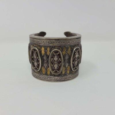 Kazakh Silver Gilded Bangle Bracelet