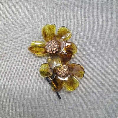 Vintage Amber Lucite Flower Brooch