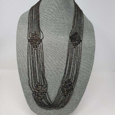Retro 1980s Iridescent Seed Bead Silk Necklace