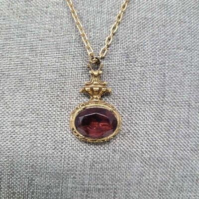 Indian Amethyst Gold Tone Pendant Necklace