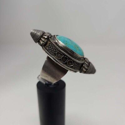 Vintage Bedouin Silver Turquoise Ring Size 6.5