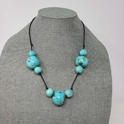 Tribal Turquoise Ceramic Beads Necklace