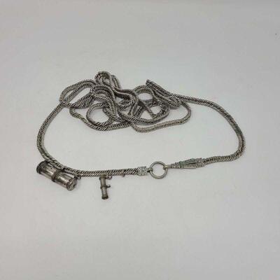 Uttar Heavy Silver Herringbone Long Necklace with Stash Pendants