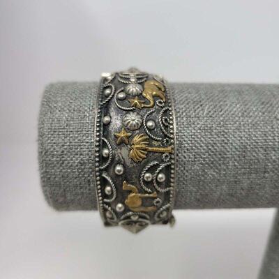 Middle Eastern Silver Gold Accent Cuff Bangle Bracelet