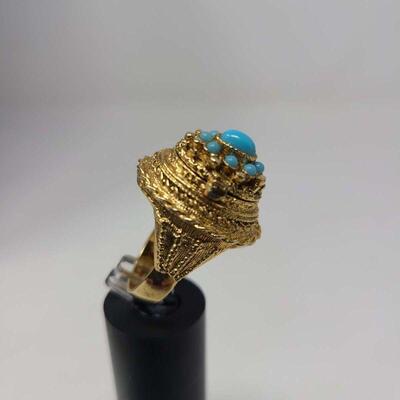Victorian Gold Tone Adjustable Poison Ring 