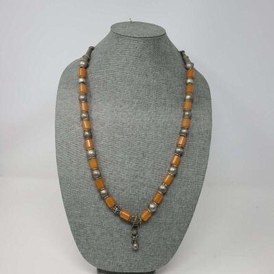 Turkoman Silver Amber Bead Necklace