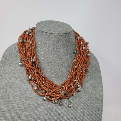 Middle Eastern Multi-Coral Silver Bells Necklace