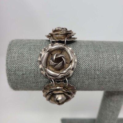 Silver Rose Bracelet Made in Mexico