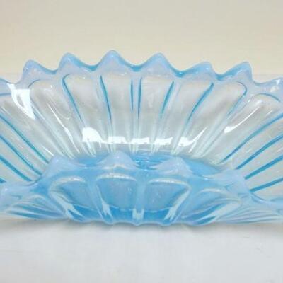 1007	FOSTORIA HEIRLOOM BLUE OPALESCENT BOWL, 12 1/2 IN X 6 1/4 IN X 4 IN HIGH
