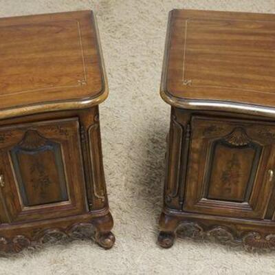 1070	DREXEL HERITAGE *BRITTANY BY HERITAGE* PAIR OF PAINT DECORATED NIGHT STANDS. APPROXIMATELY 26 IN X 18 IN X 25 IN
