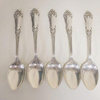 1016	SET OF 5 STERLING SILVER TEASPOONS, MONOGRAMMED, 4 .575 TOZ
