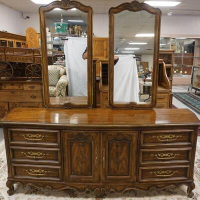 1067	DREXEL HERITAGE *BRITTANY BY HERITAGE* 2 DOOR, 6 DRAWER PAINT DECORATED CHEST WITH MIRROR
