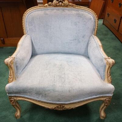 1077	ITALIAN UPHOLSTERED BOUDOIR CHAIR WITH GILT WOOD ACCENTS
