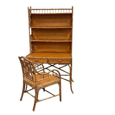 Lot 026a
Vintage Scorched Bamboo Rattan Writing Desk & Chair
