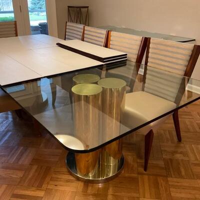Gold metal and glass dining table