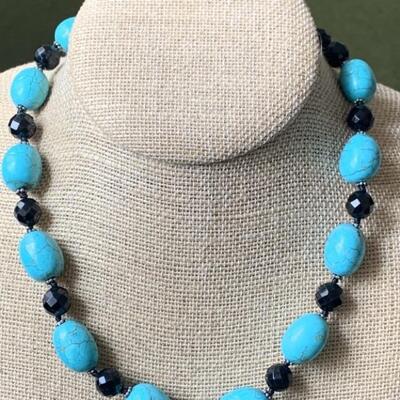 Sterling Silver Necklace with Blue and Black