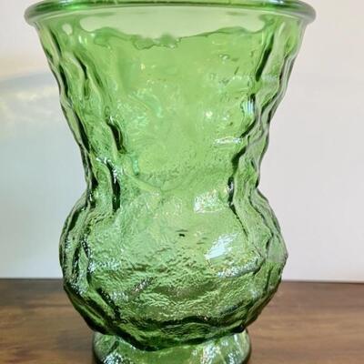 Vintage EO Brady Emerald Green Crinkle Glass Vase