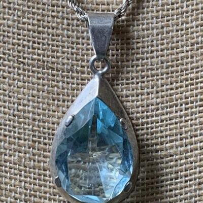 Sterling Silver and Large Blue Stone Necklace