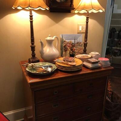 Beautiful End Table, matching Lamps, and Tuscany Dishes and Serving Pieces