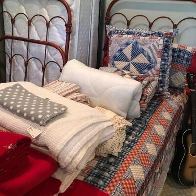 Adorable Matching Red Painted Twin Beds Wrought Iron Frames