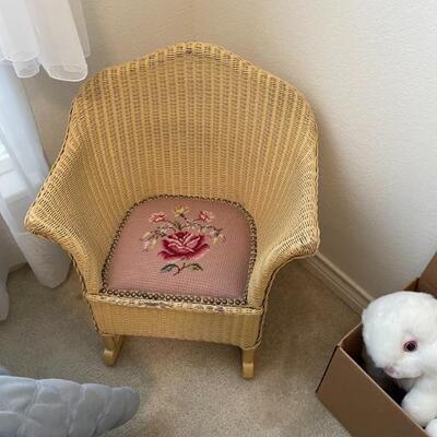 needlepoint Childs wicker chair