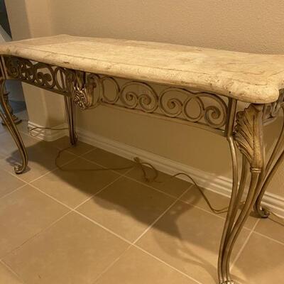 Louis XV Ivory Console Table with Faux Marble Top