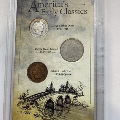 American Early Classics Coin Set with Silver Barber Dime, Liberty Head Nickel, and Indian Head Cent