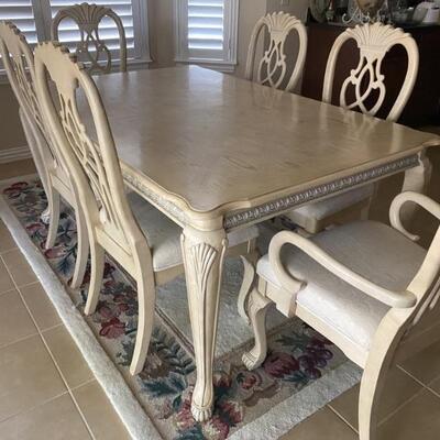 Louis XV Ivory Claw Foot Dining Table and 6 Chairs