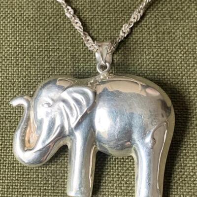 Sterling Silver Elephant Pendant on Sterling Chain