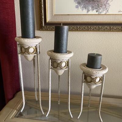 Trio Cascading Pillar Candle Holders with Candles