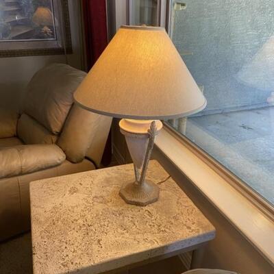 Stone-Look Table Lamp on Metal Base w/ Shade