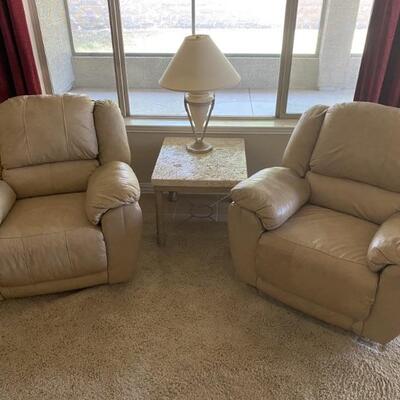 Pair of Beige Faux Leather Recliners