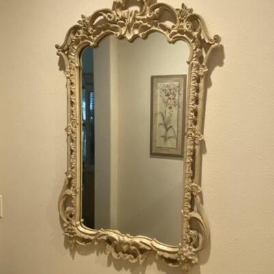 Ornate Ivory Wall Mirror, Composite Material