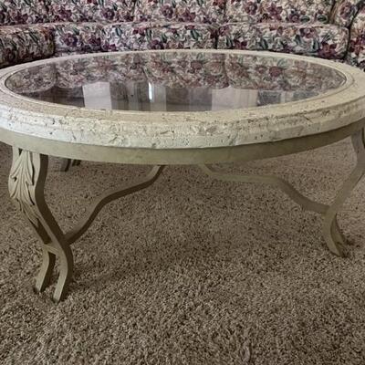 Round Coffee Table w/ Stone Look Top, 1 of 3