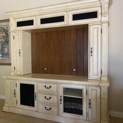 Ivory Neoclassical Wall Unit Entertainment Center