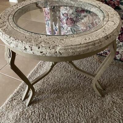 Round End Table w/ Stone Look Top, 1 of 2 in this auction
