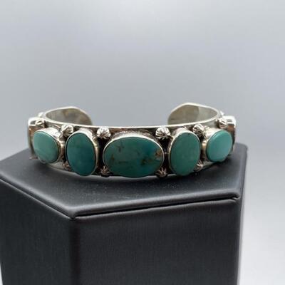 Heavy Sterling Silver & Turquoise Cuff Bracelet
