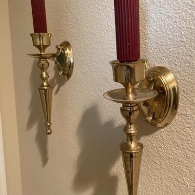 Pair of Gilt Gold Single Candle Wall Sconces